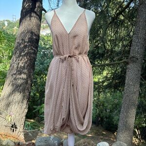 RODEBJER Tan & Black Silk Drapey Sleeveless Dress